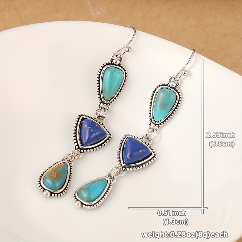 Boho Style Synthetic Lapis & Turquoise Dangle Earrings